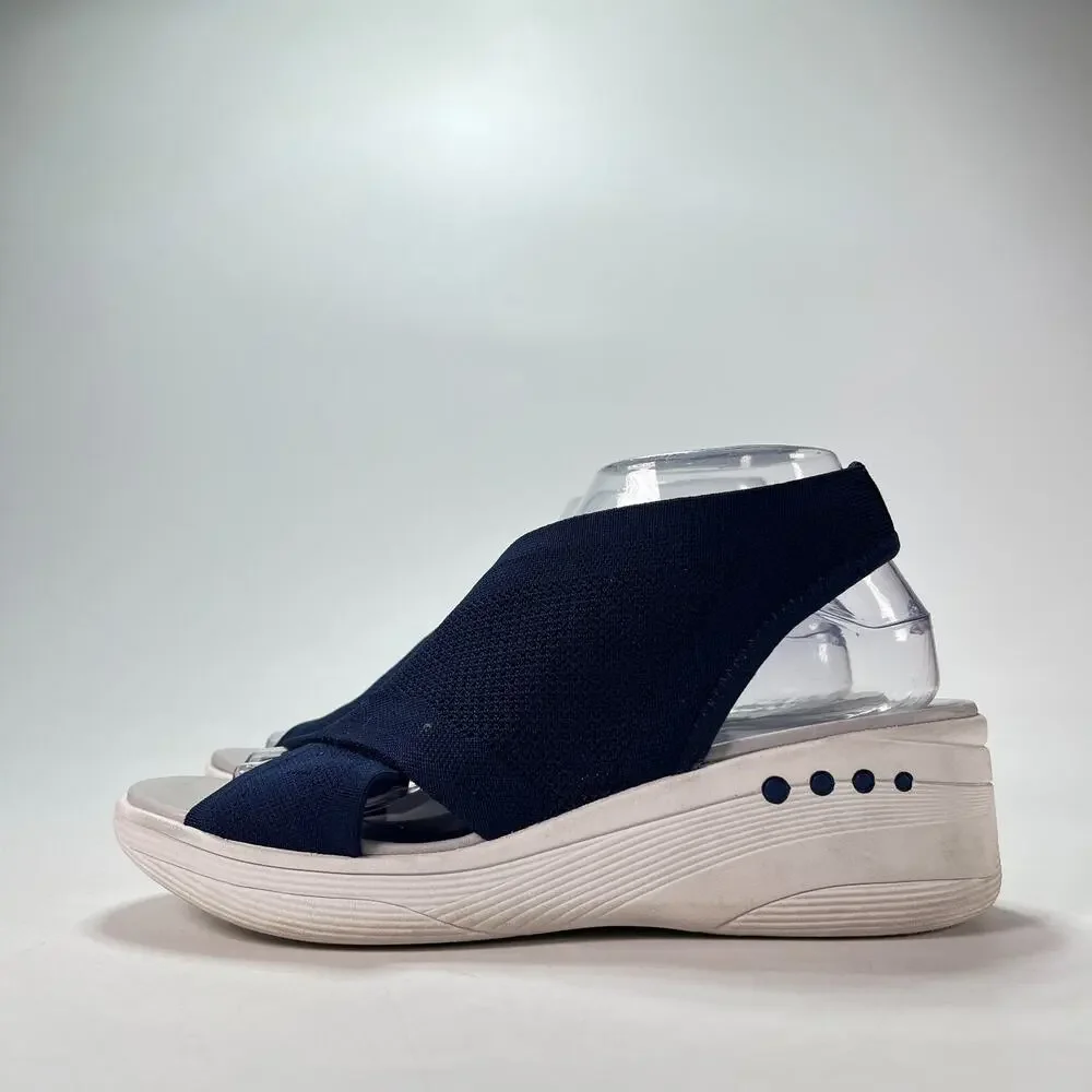 Easy Spirit Blast2 Navy Blue Crisscross Straps Wedge Sandals Women's Size 8.5W